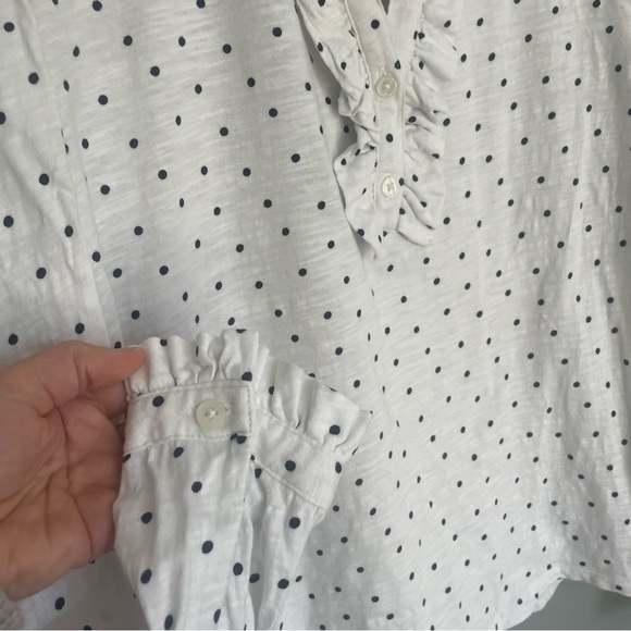 Boden Polka Dot Ruffle Front White Black Long Sleeve Jersey Top - Picture 6 of 12